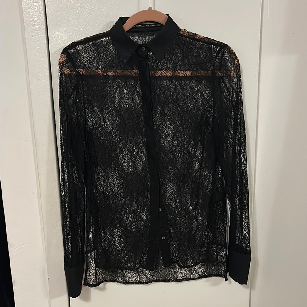 Allsaints Black Lace Button Down Top - image 1